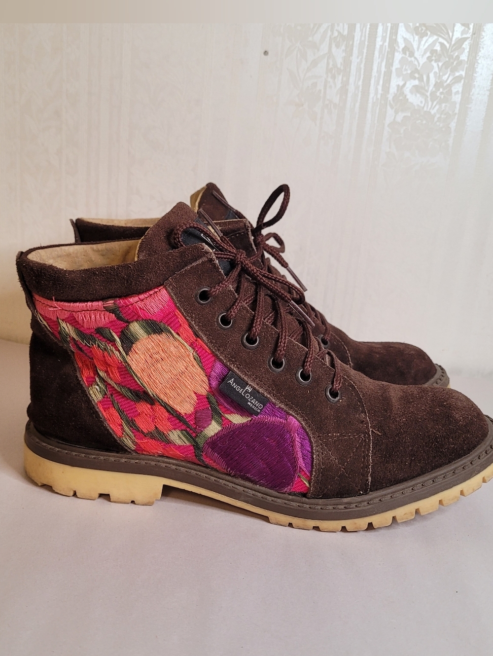 Angel Lozano Mexico Floral Embroidered Ankle Boots Size 8 - Picture 2 of 9